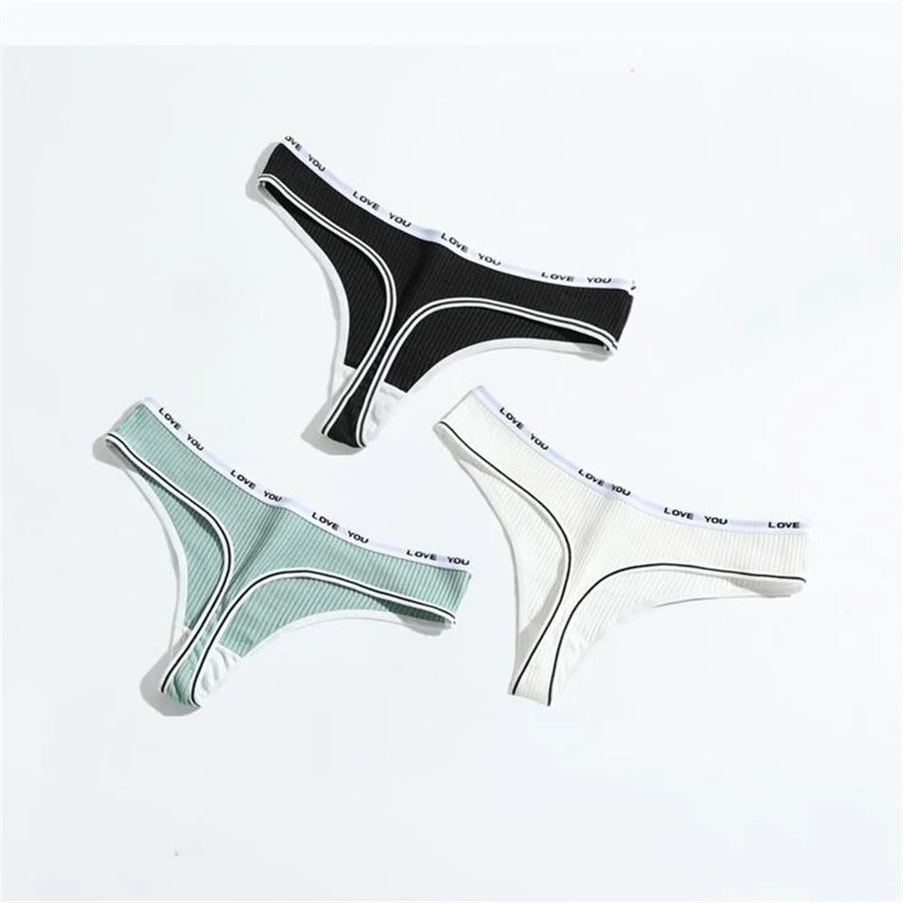 3pcs Ribbed Cotton G String Lingerie