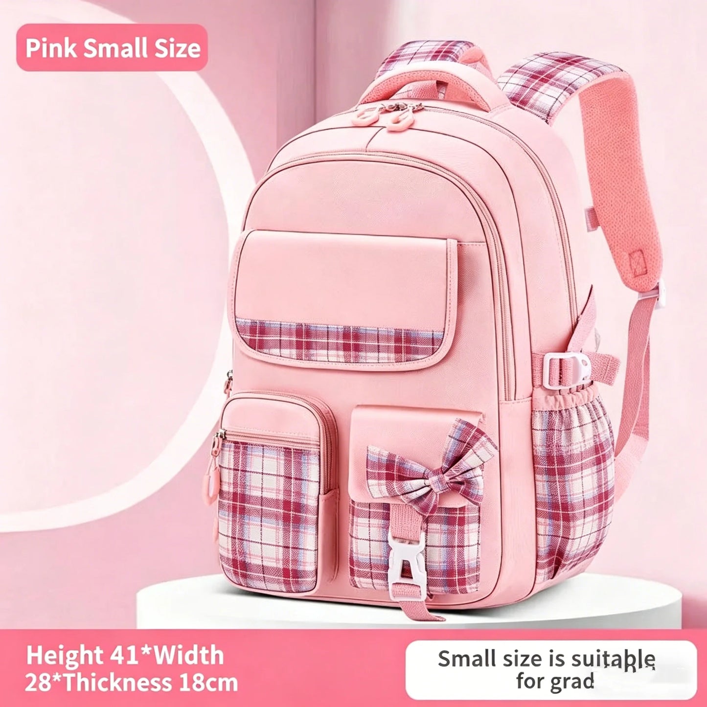 School Students Girls Checkered Backpack Large Capacity Bags