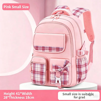 School Students Girls Checkered Backpack Large Capacity Bags