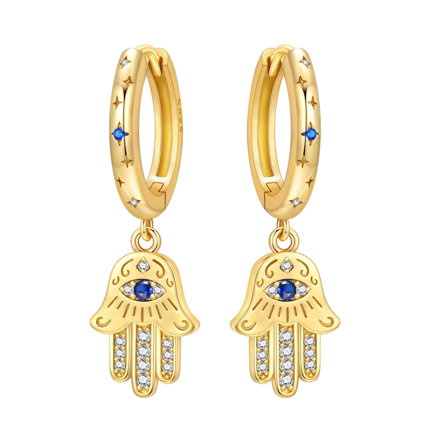 S925 Sterling Silver Zircon 18K Gold Lining Vintage Hoop Earrings