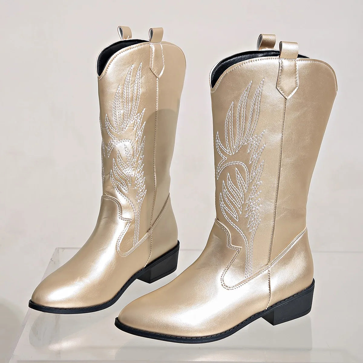 Gold Mid-calf Silver Western Cowboy Plus Size 36-43 Boots