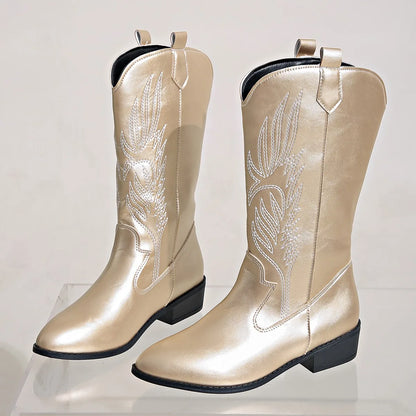 Gold Mid-calf Silver Western Cowboy Plus Size 36-43 Boots