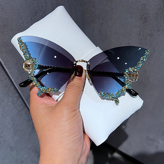 Diamond Butterfly Rimless Oversized SunGlasses