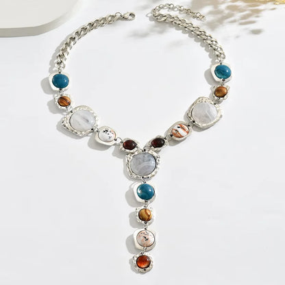 Y-Shaped Long Chunky Chain with Geometric Pendant Bohemian Necklace