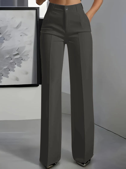 High-Waisted Draped Straight-Cut Suit Pants