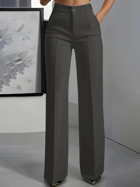 High-Waisted Draped Straight-Cut Suit Pants