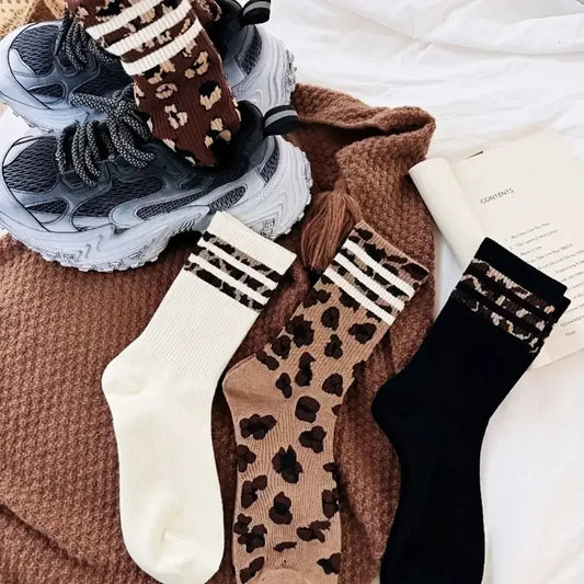 4 Pairs Leopard Cotton Sports Socks