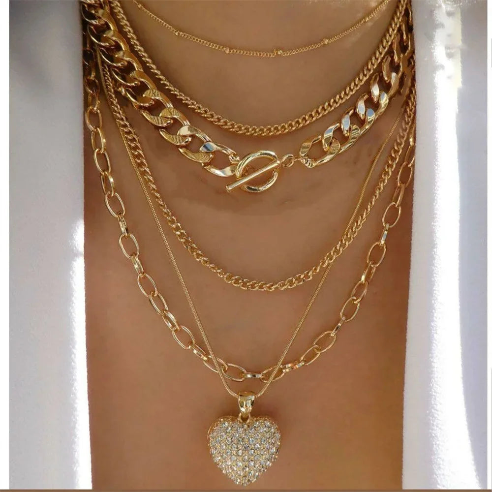 Vintage Punk Gold-plate Thick Chain Head Portrait Coin Pendant Necklace