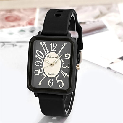 Minimalist Sports Square Figures Quartz Grey silicone tape Wristwatches