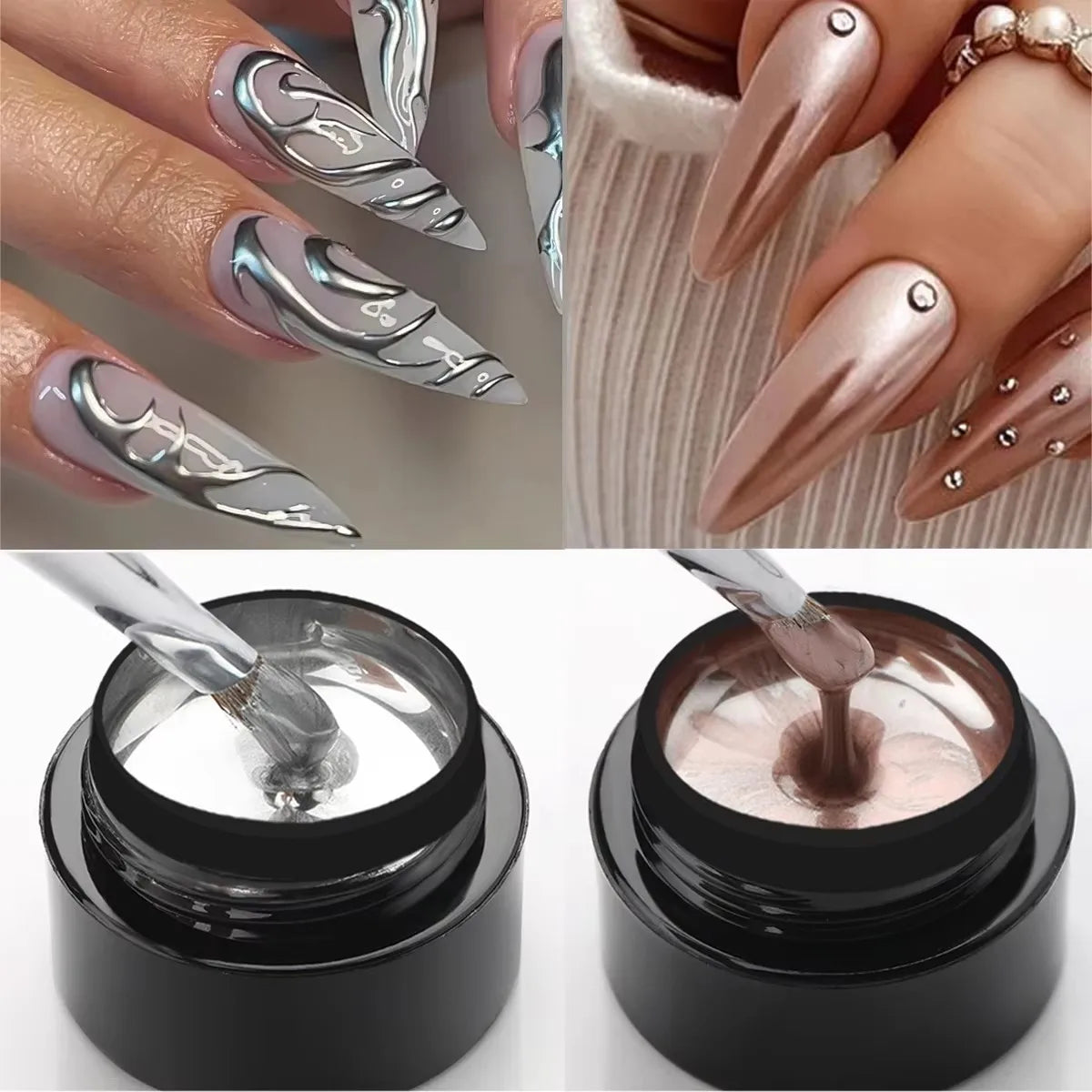 2-4PCS Metallic Painting Gel Polish Gold Silver Rose Gold Mirror Effect