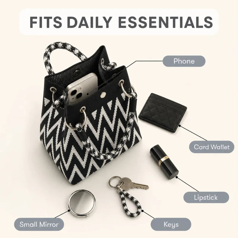Geometric Mini Tote Black Ivory Graphic Ring Handle Korean Style Bags
