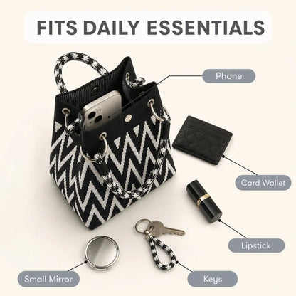 Geometric Mini Tote Black Ivory Graphic Ring Handle Korean Style Bags