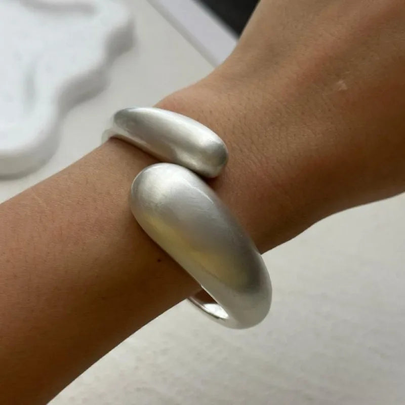 Punk Irregular Frosted Matte Metal Cuff Chunky Bangle Bracelets