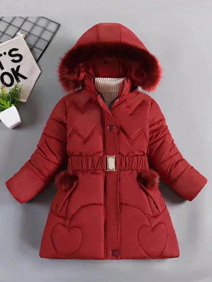 4 5 6 8 10 Years Winter Keep Warm Thicken Hooded Zipper Fur Collar Jacket
