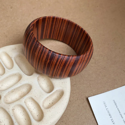 Natural Wooden Square Round Hip Hop  Rivet Beads Wide Bangles Bracelet