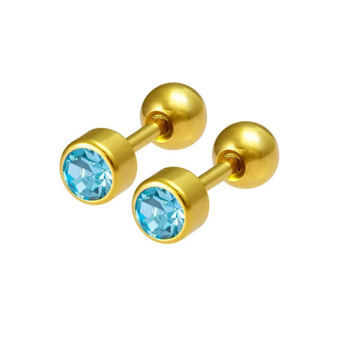 2Pcs Surgical Steel Crystal Screw Ball Stud Earrings