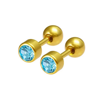 2Pcs Surgical Steel Crystal Screw Ball Stud Earrings
