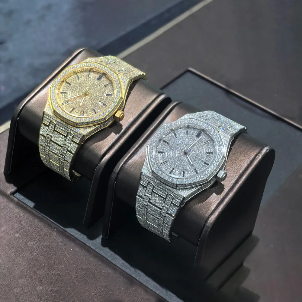 Moissanite Diamond Mechanical Automatic Movement Unisex Luminous Dial Luxury Wristwatch