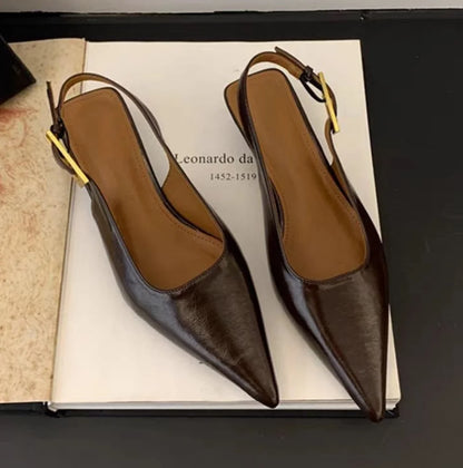 Shallow Slip on Elegant Slingback Thin Med Heel Shoes
