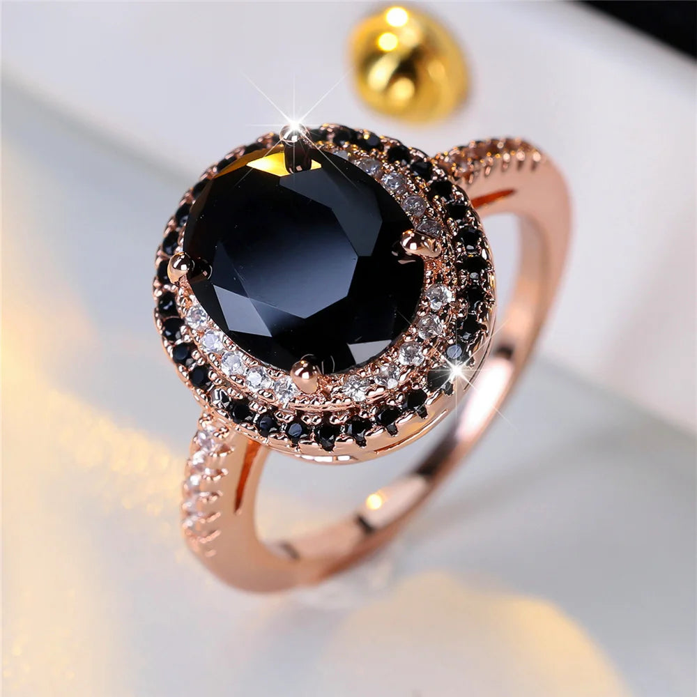 Luxury Black Zircon Stone Oval Rings
