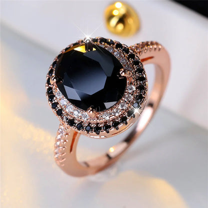 Luxury Black Zircon Stone Oval Rings