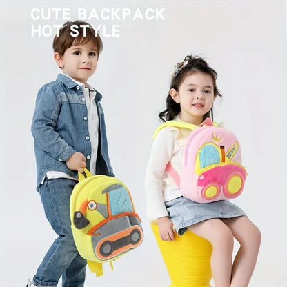 Cartoon Plush Kid Backpack Engineering Vehicles Kindergarten Schoolbag