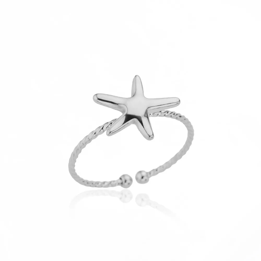 Stainless Steel Starfish Open Rings Gold Geometric Adjustable Ring