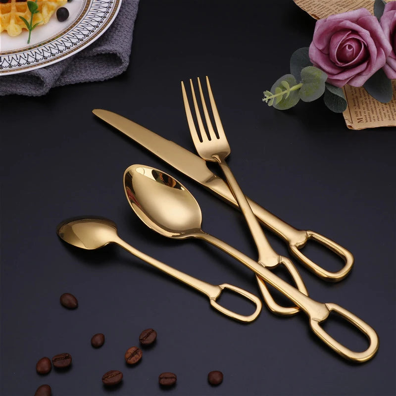 5Pcs Luxury Tableware Stainless Steel Knife Fork Spoon Cutlery Set