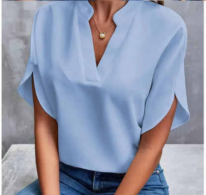 Elegant Short Sleeve Loose Casual  Blouses