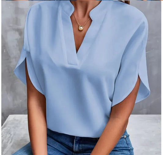 Elegant Short Sleeve Loose Casual  Blouses