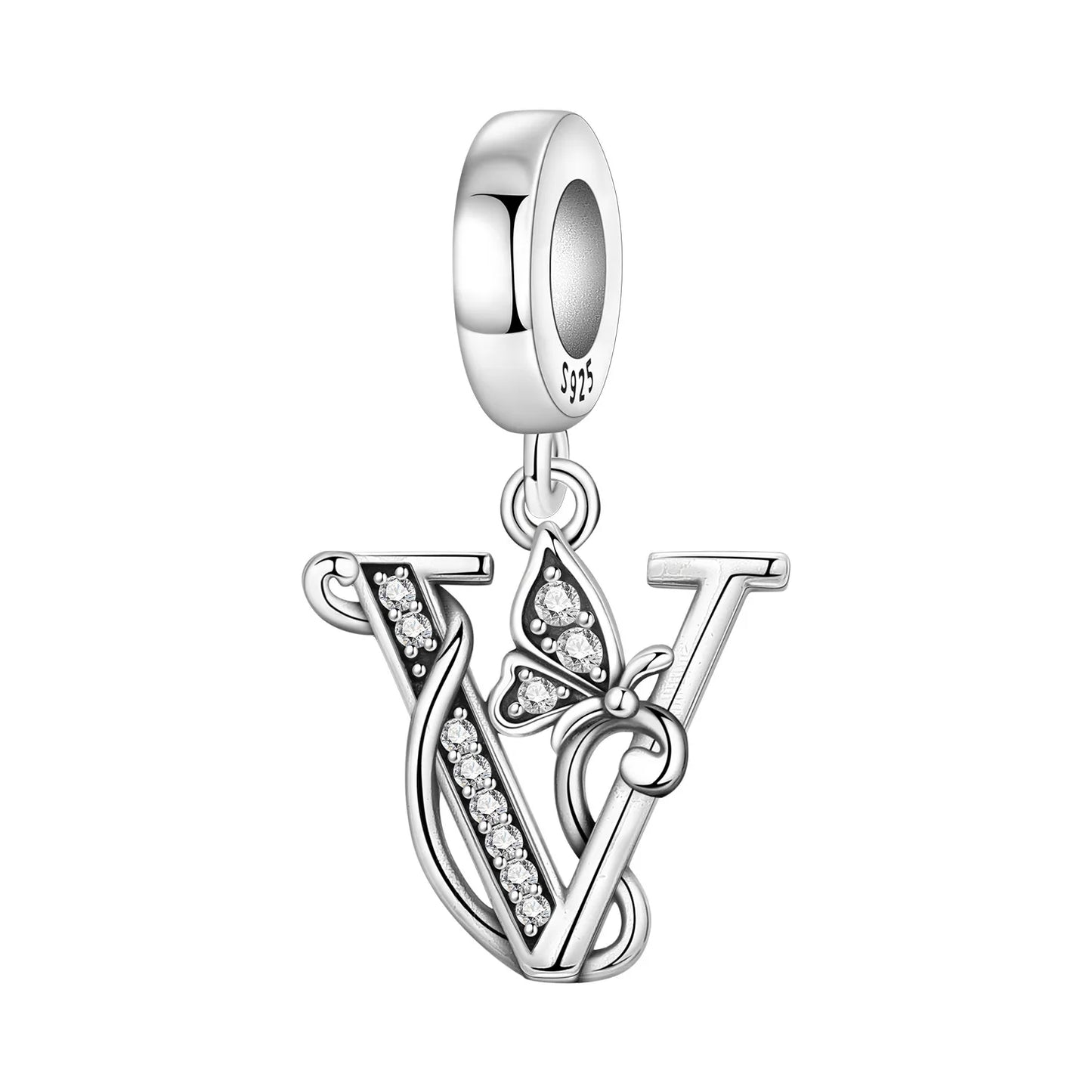 925 Sterling Silver Zircon Butterfly Letter Bracelet