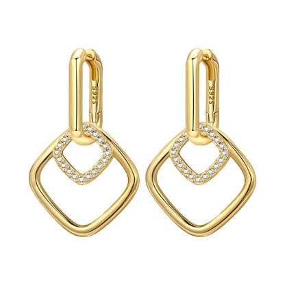 S925 Sterling Silver Zircon 18K Gold Lining Vintage Hoop Earrings
