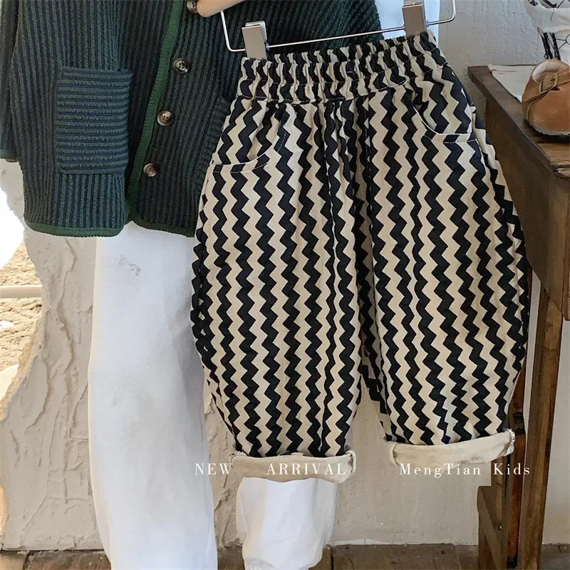 Spring and Autumn Korean Style Striped Casual Pants