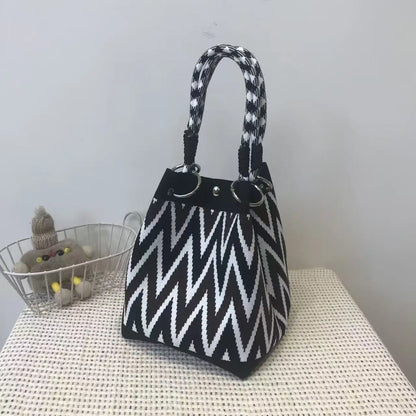Geometric Mini Tote Black Ivory Graphic Ring Handle Korean Style Bags