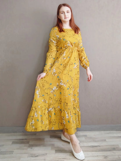 Maxi Casual Full Sleeve Floral Printed Dress