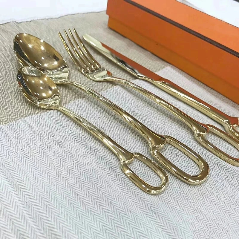5Pcs Luxury Tableware Stainless Steel Knife Fork Spoon Cutlery Set