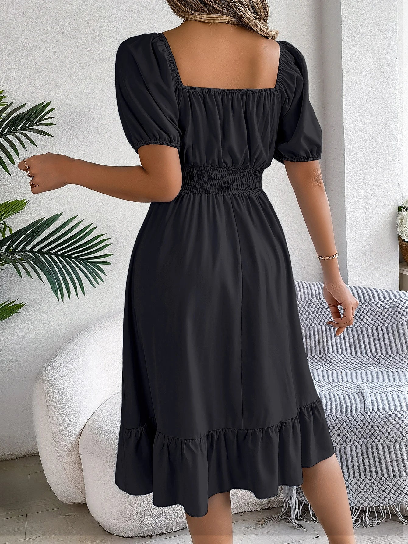 Puff Sleeve Square Neck Dress