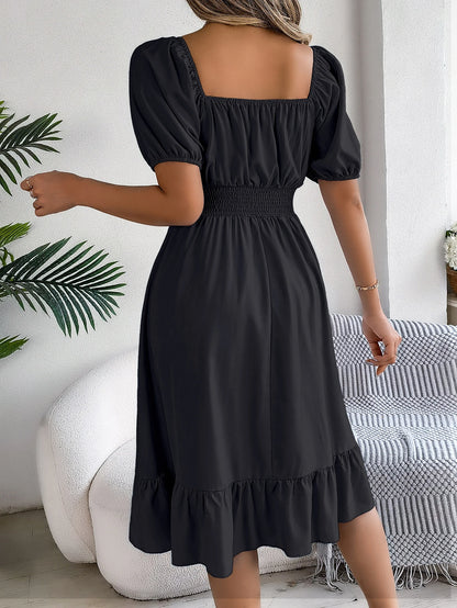 Puff Sleeve Square Neck Dress