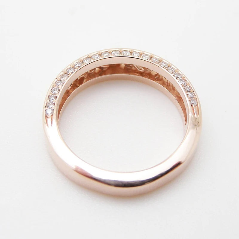 Rose Gold Shiny CZ Aesthetic Flower Pattern Rings