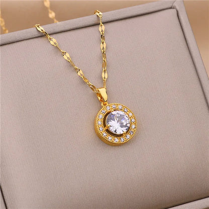 Light Zircon Crystal Stainless Steel Necklaces