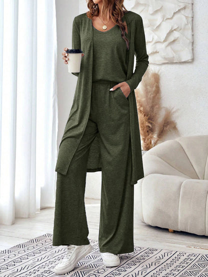 Casual loose three piece vest pants cardigan three piece set