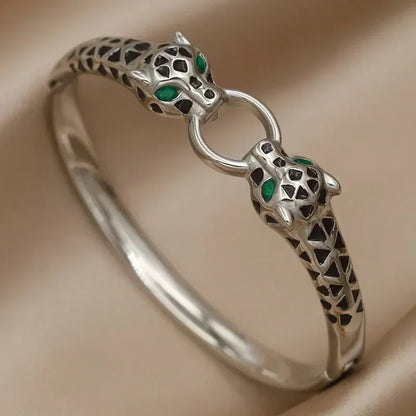 Stainless Steel Metal Crystal Leopard Bangles bracelets