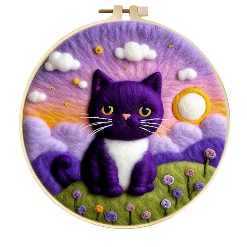 CHENISTORY Diy Poke Wool Felt Animals Cat Wool Needle Felt Set