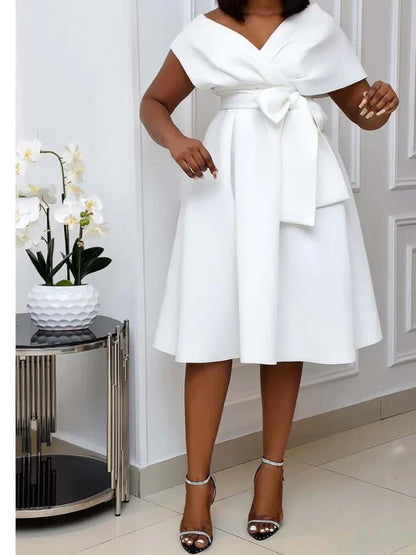 Mid Length Slim Fit Short Sleeve Tight Waist Dress