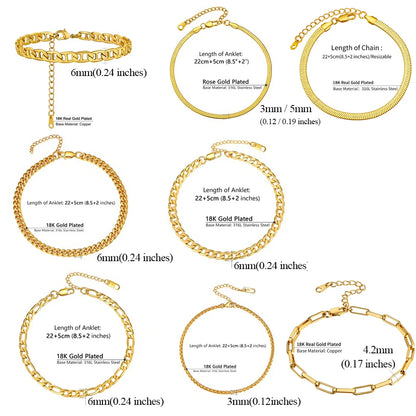 U7 Ankle Cuban Link Snake Figaro Bracelets