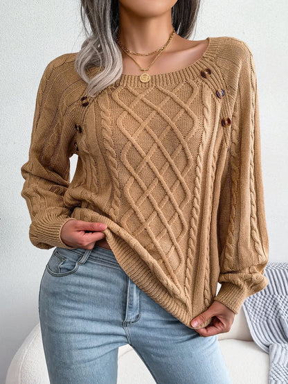 Casual Square Collar Long Sleeve Sweaters