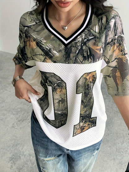 Camouflage Letter Print Sport T-Shirt