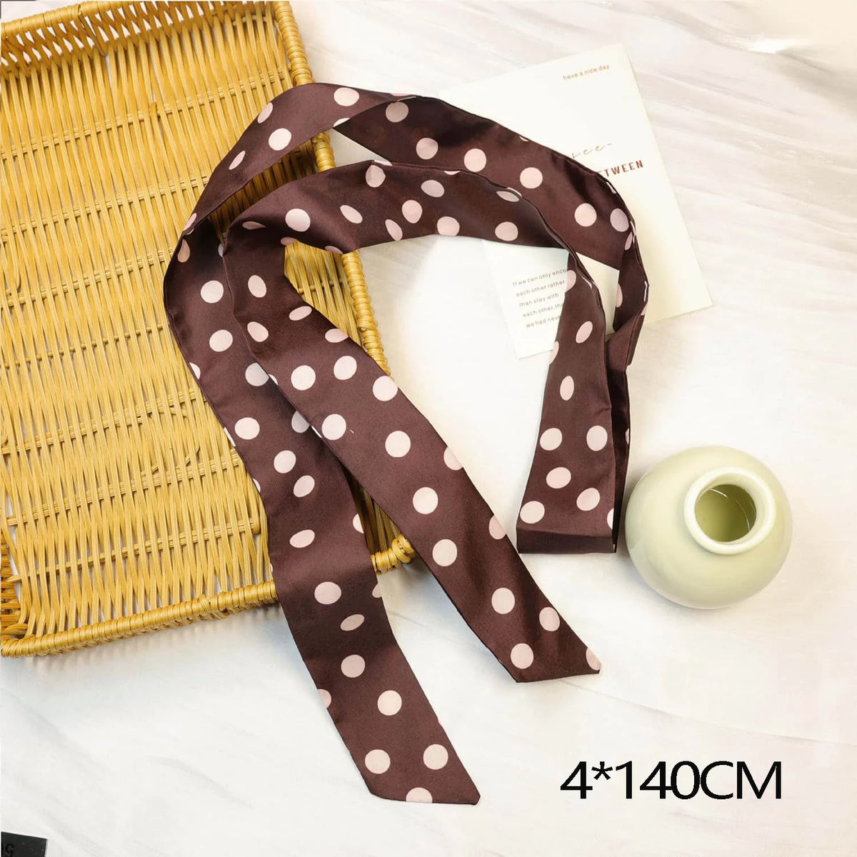 Narrow Long Scarf Polka Dot Tie Bag Ribbon Headband Choker