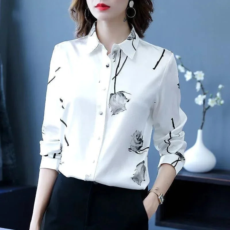 Casual Long Sleeve Flower Printed Blouse