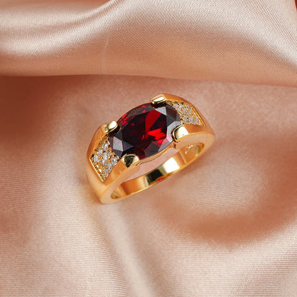 Unisex Oval Red Stone Gold Luxury Zircon Ring